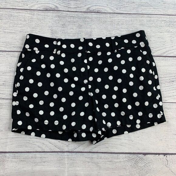 Loft Outlet Shorts sz 6 Black White Polka Dot Linen Cotton Blend Inseam 3.5" - Picture 1 of 10